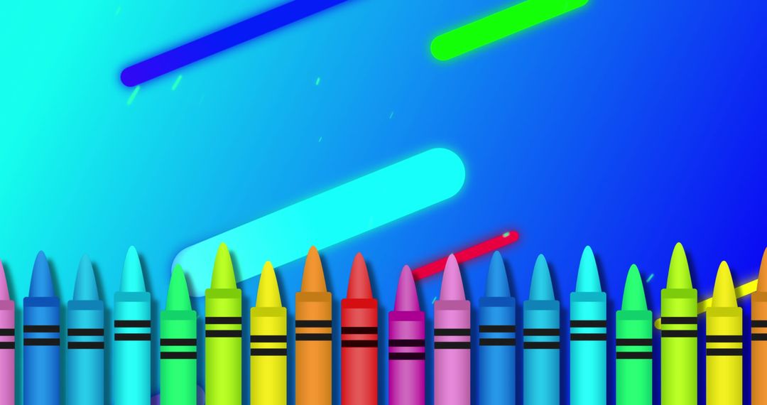 Colorful crayons on creative moving shapes background