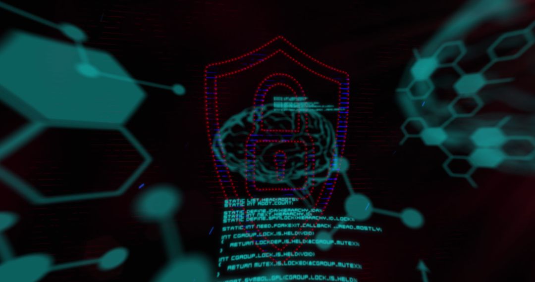 Digital Brain and Shield with Binary Code Symbolizing Cybersecurity