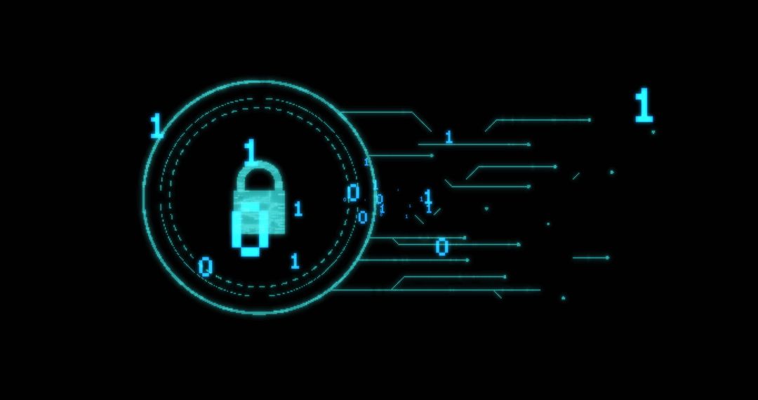Cybersecurity Concept with Binary Padlock on Black Background