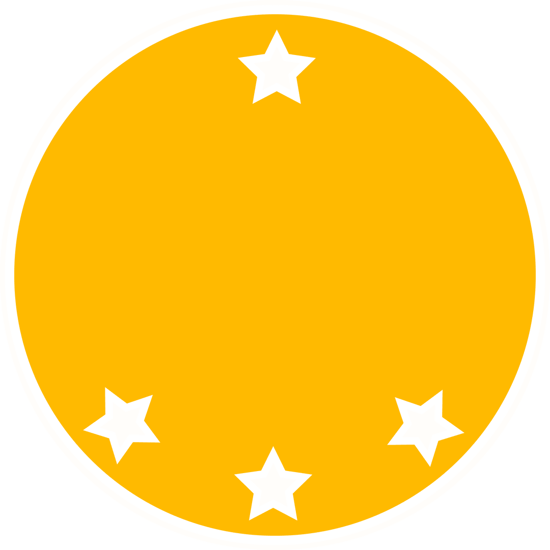 Golden Badge with White Stars on Transparent Background
