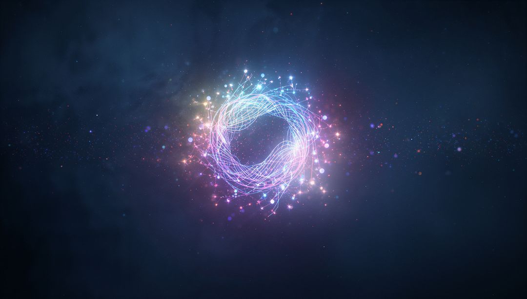 Glowing Neon Light Ring in Cosmic Digital Space