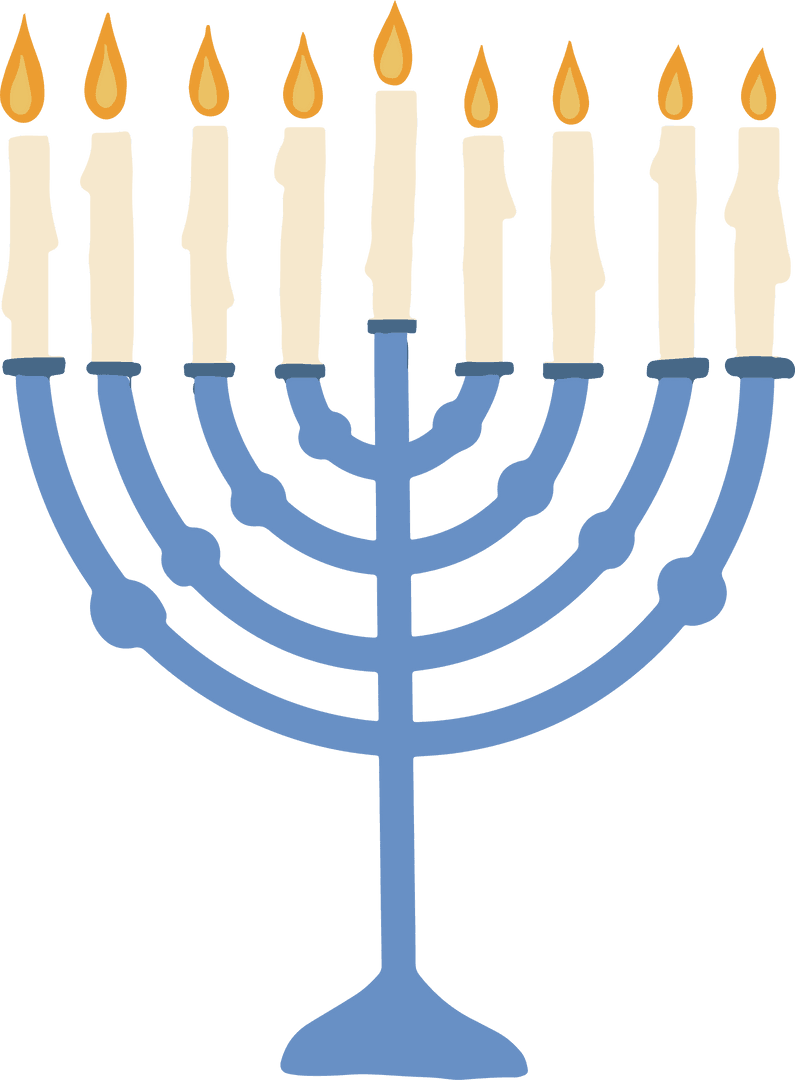 Flat Style Light Blue Menorah Illustration on Transparent Background