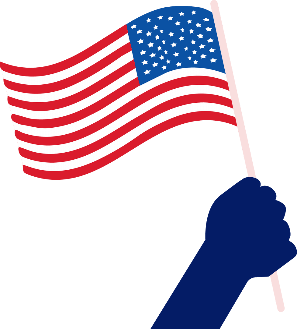 Silhouette Holding American Flag with Transparent Background