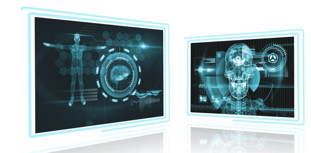 Futuristic Transparent Interface with Human Model Illustration