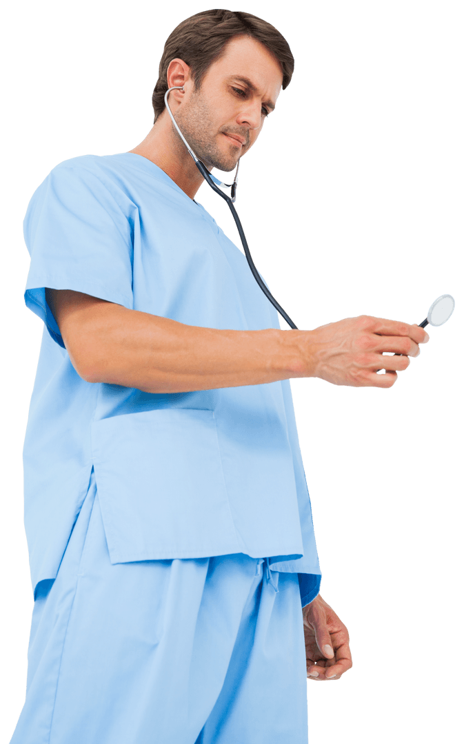 Transparent Surgeon with Stethoscope Performing Medical Examination