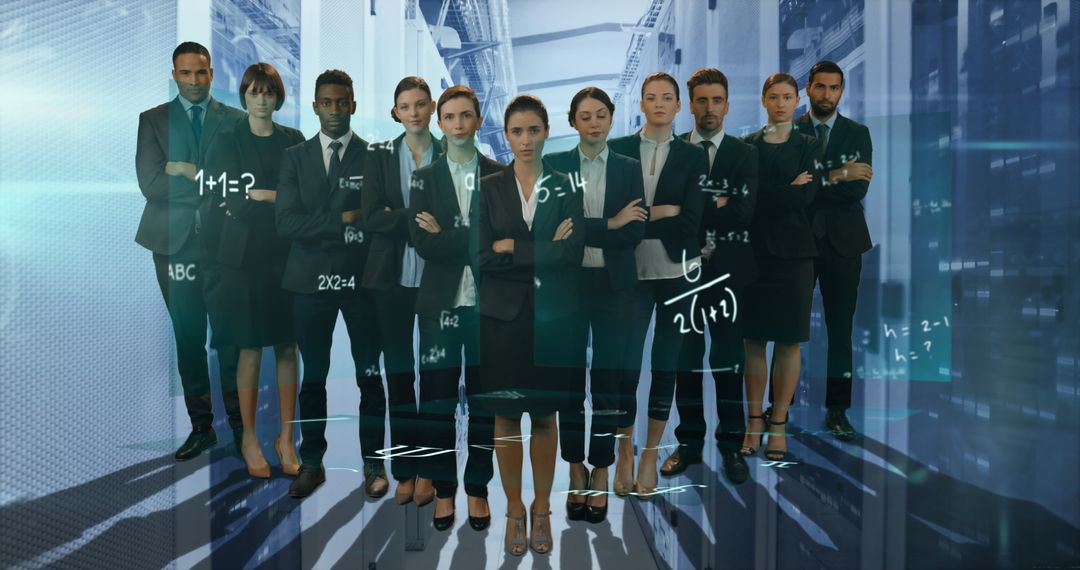 Diverse Business Team with Mathematical Concepts in Modern Office