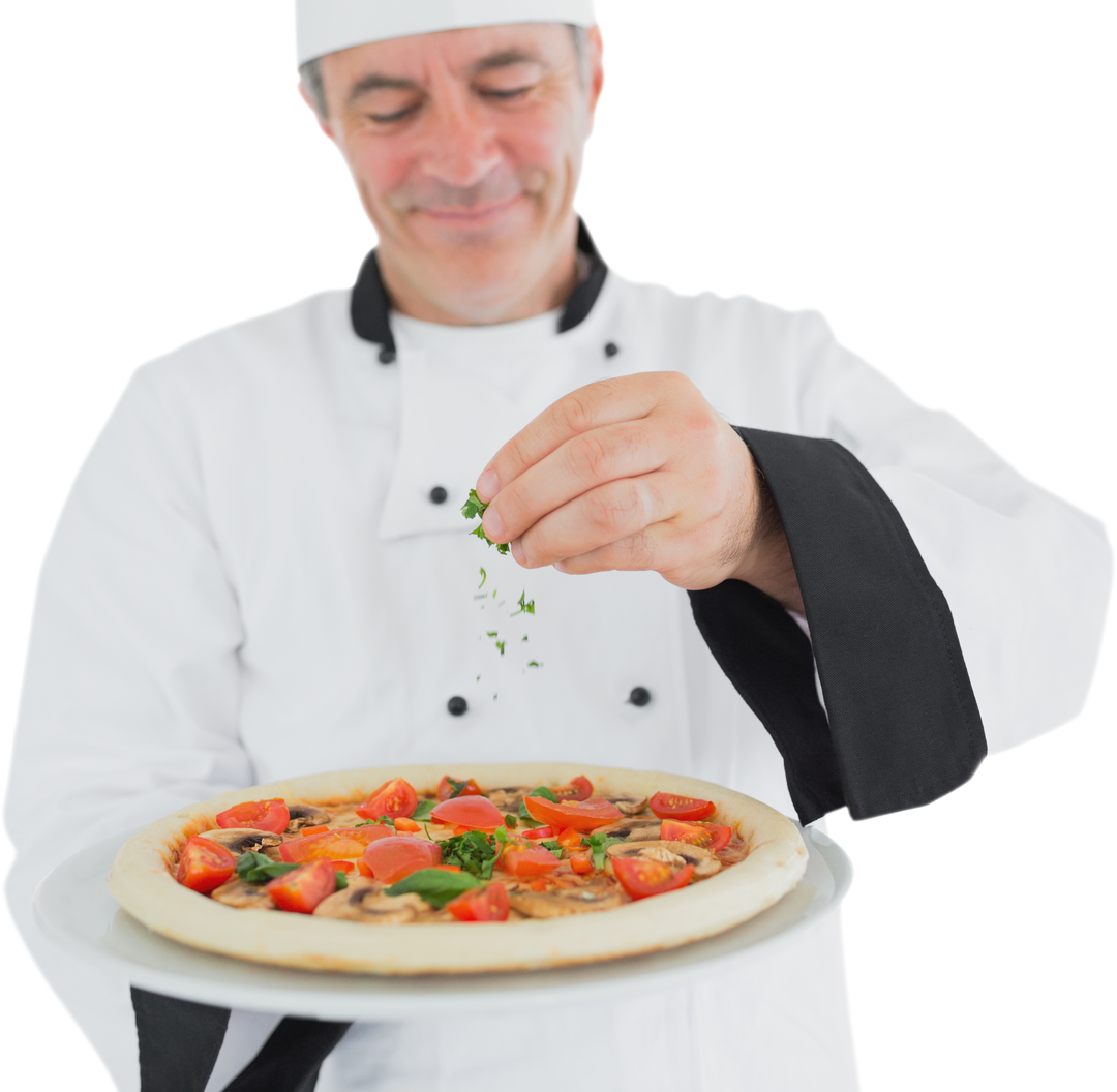 Chef Sprinkling Herbs on Freshly Prepared Pizza - Download Free Stock Images Pikwizard.com