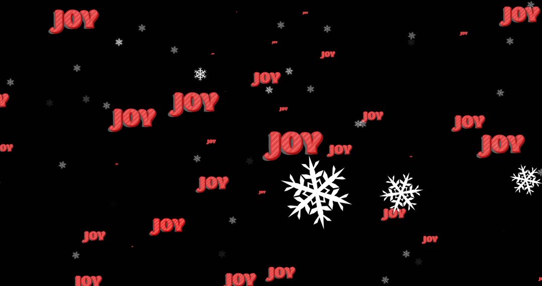 Festive Joy Text with Falling Snowflakes on Black Background