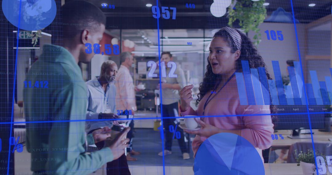 Modern Office Team Collaboration with Data Visualization Interface