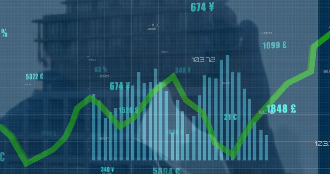 Financial Data Display with Urban Reflections Overlay