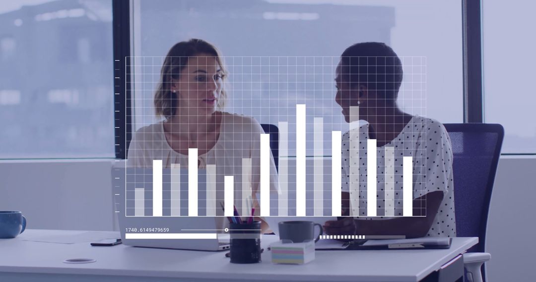 Business Professionals Analyzing Data with Digital Diagram Overlays