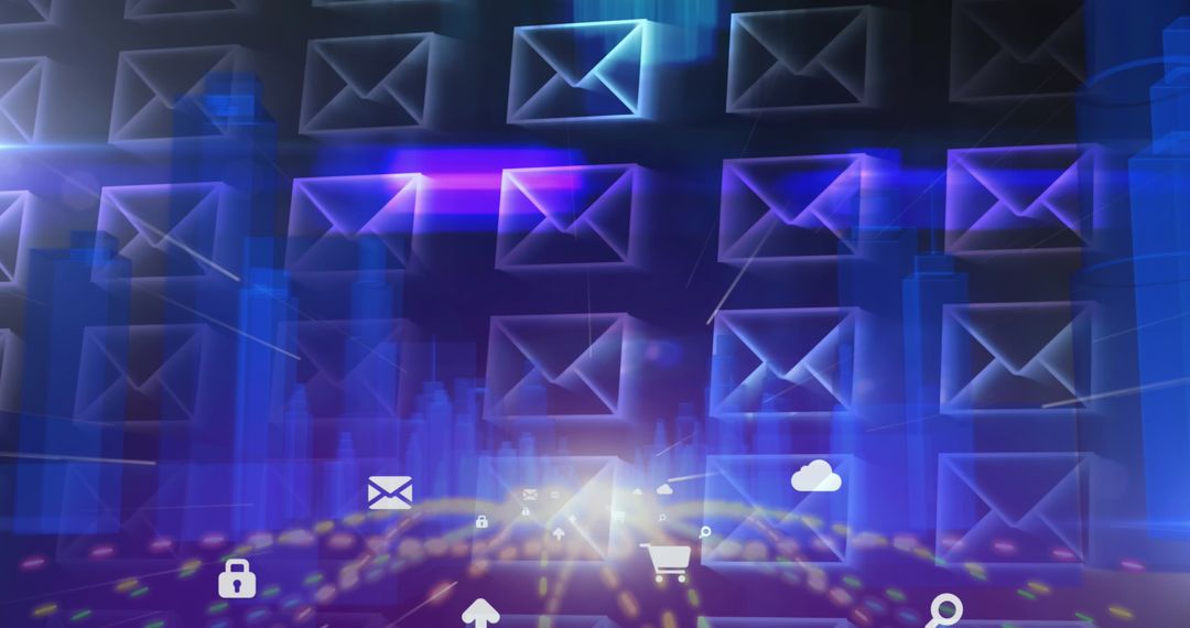Futuristic Digital Communication with Email Icons Overlay