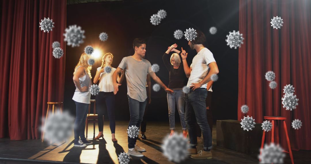 Theater Rehearsal with Digital Virus Overlay Amid Pandemic