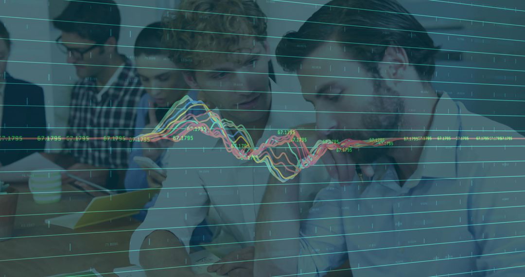 Collaborative Business Meeting with Digital Chart Overlay