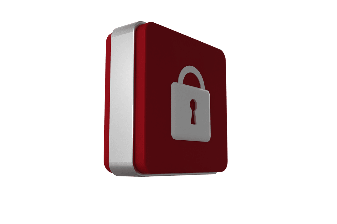 Digital Cube with Padlock Symbol on Transparent Background