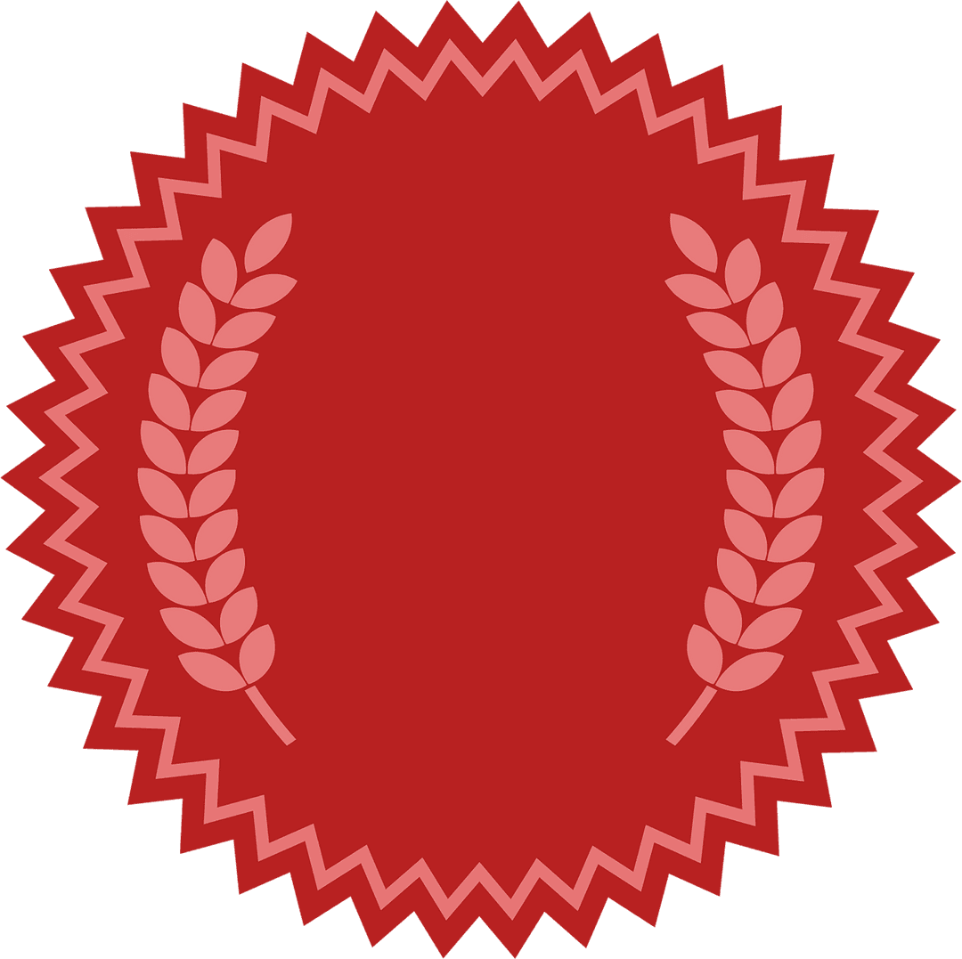 Red Badge with Laurel Wreath on Transparent Background