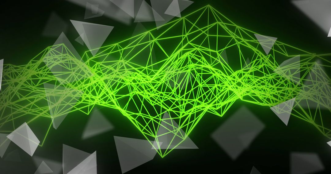 Green Wireframe Triangles Flickering on Black Interface
