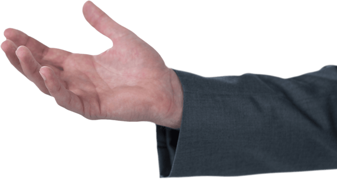 Businessman's Transparent Hand Raised in Open Gesture