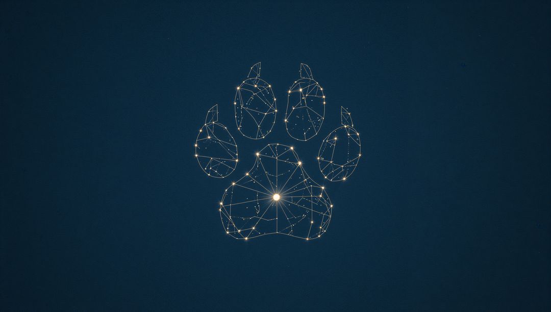 Luminescent Paw Constellation with Central Node, Geometric Network Lines on Navy