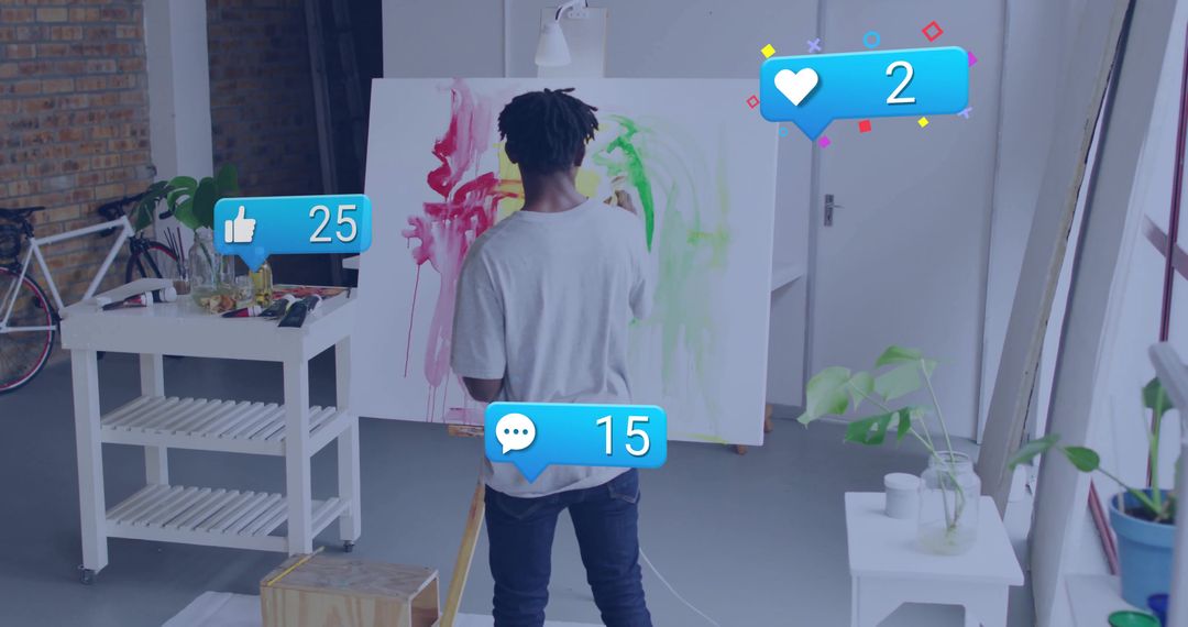 Artist Creating Colorful Abstract Art in Modern Studio