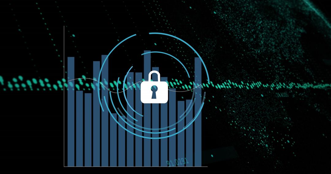 Cyber Security with Lock Icon and Data Visualization