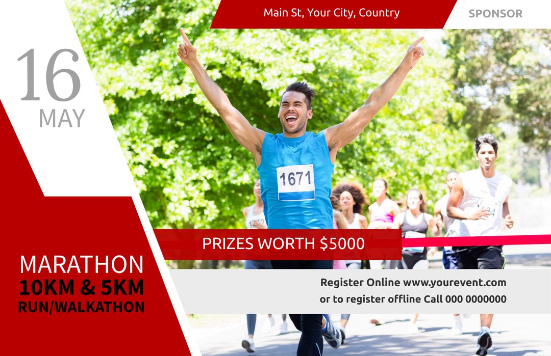 Marathon Runner Celebrating As He Crosses Finish Line