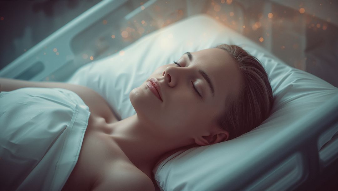 Serene Woman Relaxing on Wellness Suite Bed in Soft Lighting