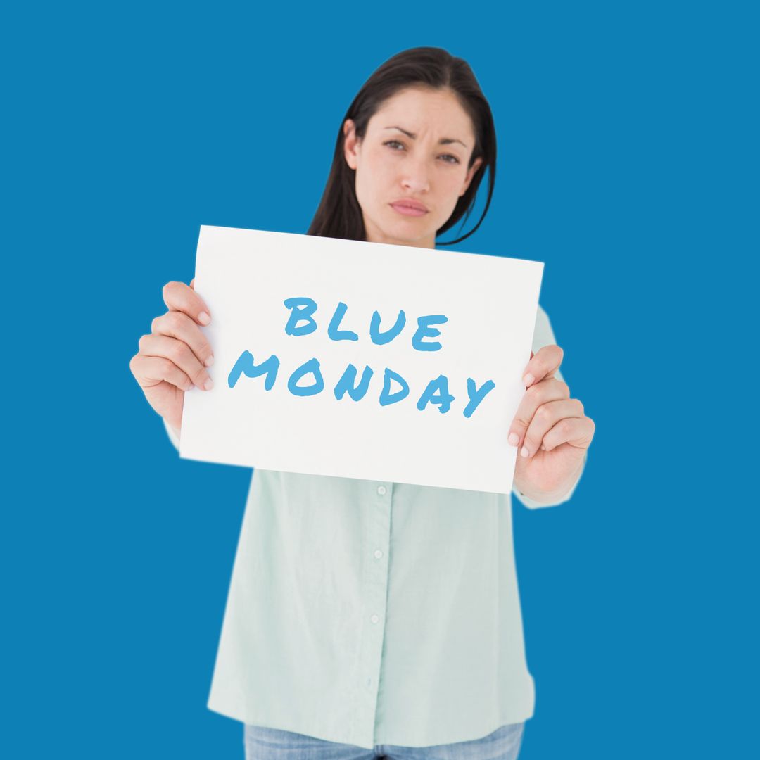 Woman Emphasizing Blue Monday Awareness