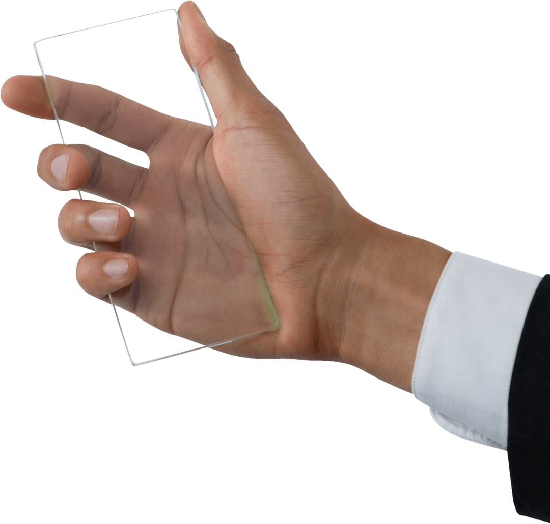 Hand Holding Transparent Glass Panel Receive Call