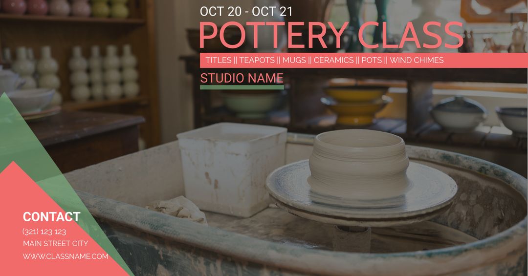 Pottery Class Banner with Wheel and Clay Art Tools - Download Free Stock Templates Pikwizard.com