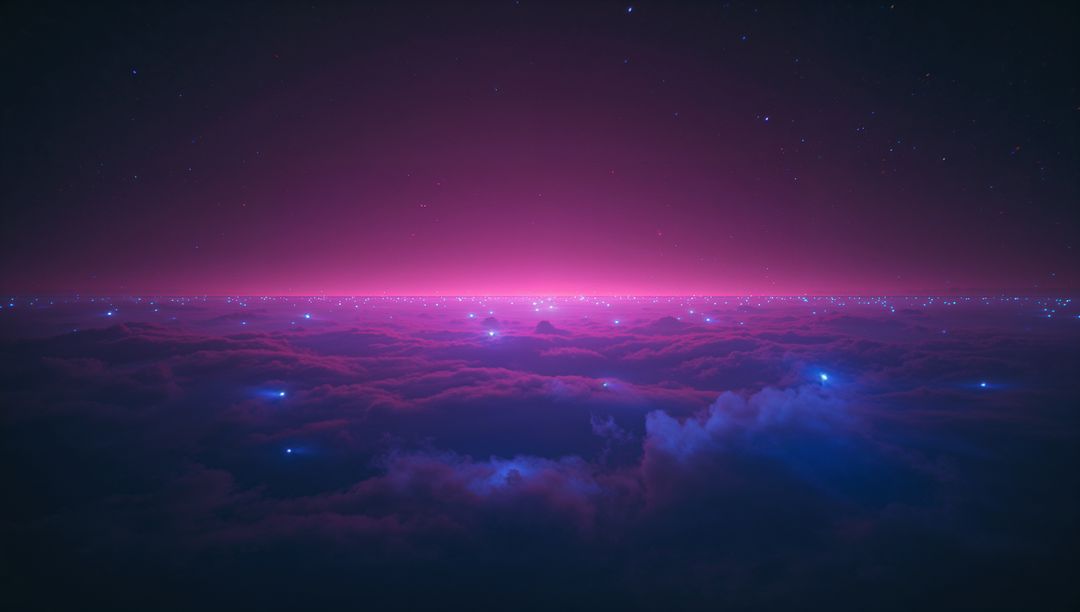 Ethereal Neon Cloudscape with Glowing Starlit Effect