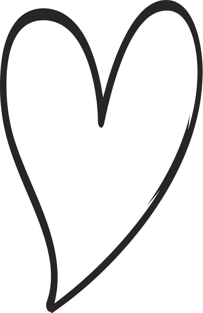 Stylized Black Heart Doodle on Transparent Background
