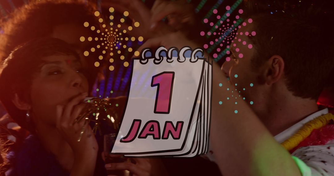 Vibrant New Year Celebration Party with Fireworks and Festive Crowd