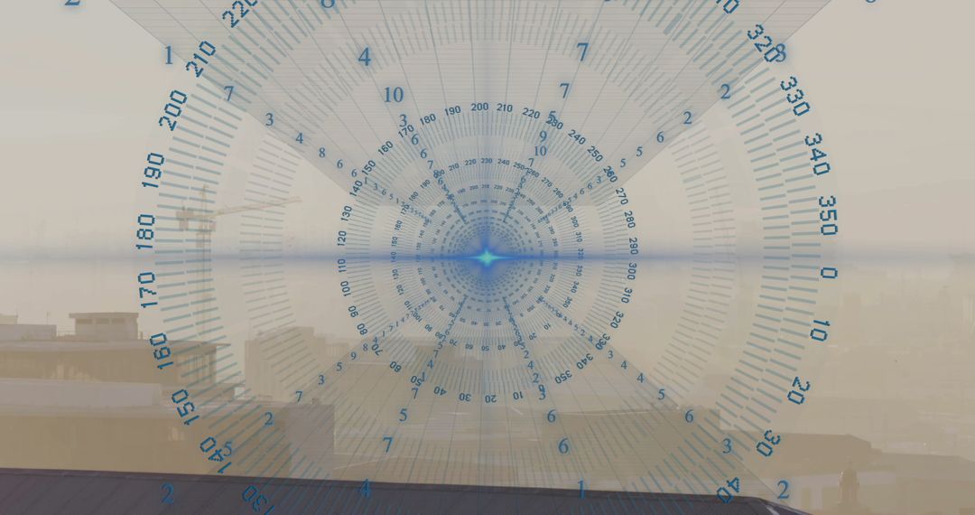 Futuristic Digital Interface Over Urban Rooftop Skyline