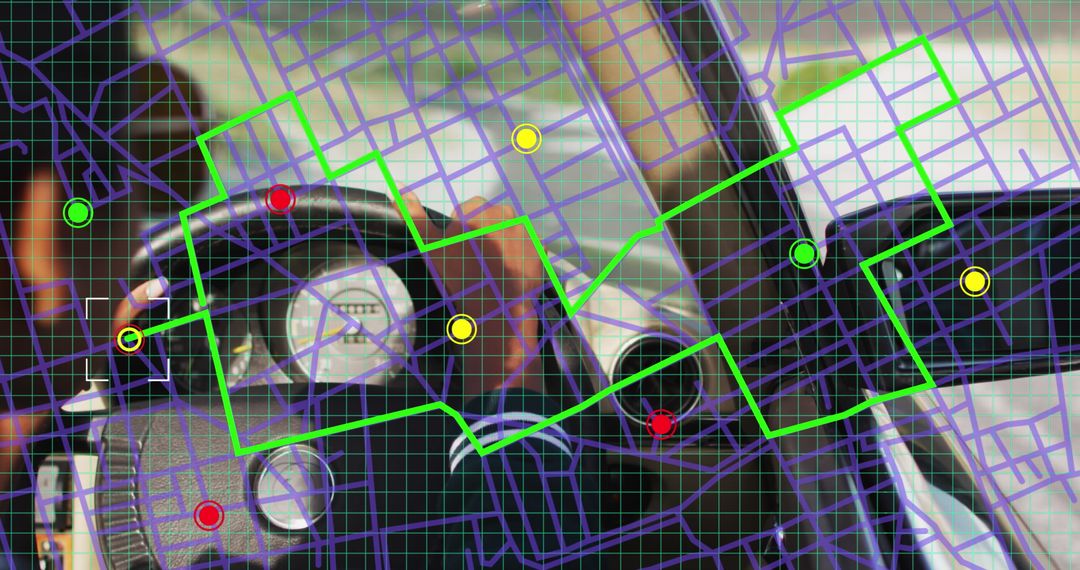 Hands Steering High-Tech Car with GPS Overlay