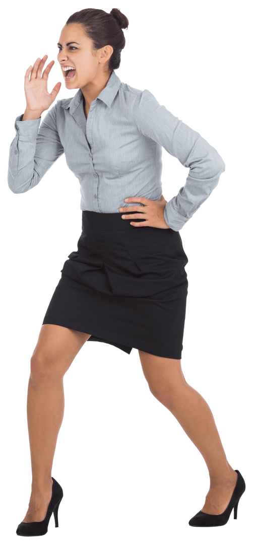 Confident Businesswoman Shouting on Transparent Background