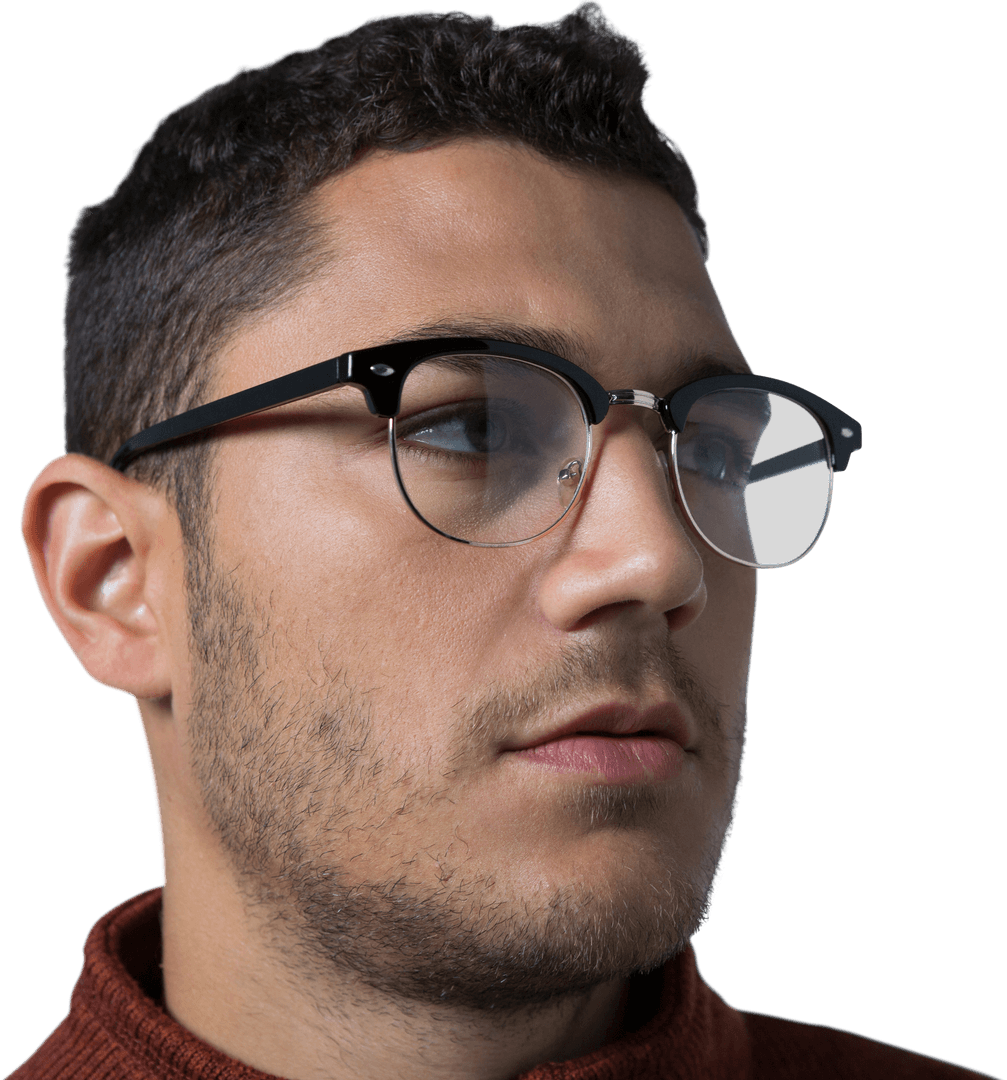 Caucasian Man Wearing Glasses Facial Expression on Transparent Background