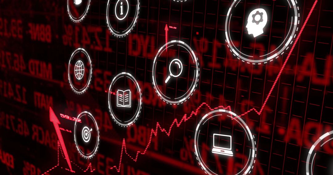 Digital Business Icons Overlay on Financial Data Graph
