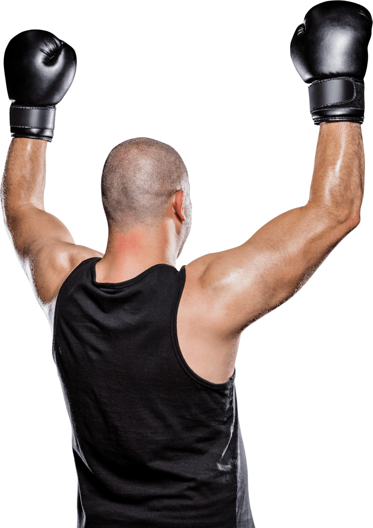 Transparent Boxer Raising Arms in Triumph