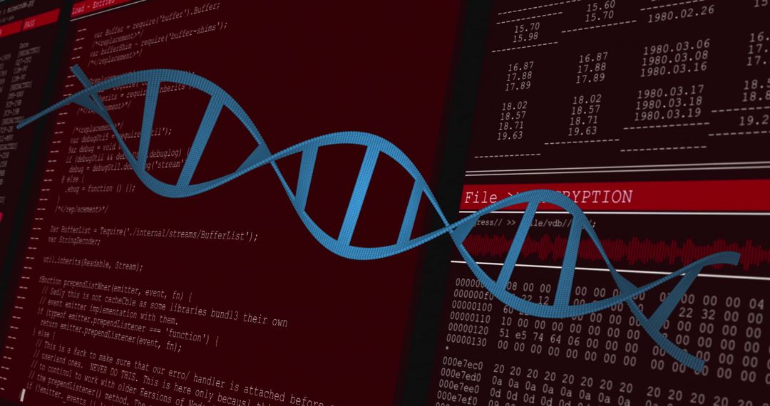 Digital DNA Strand Overlay on Data Processing Screen