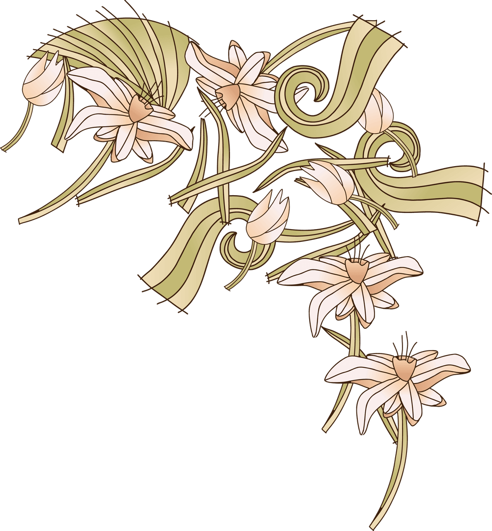 Elegant Abstract Floral Illustration on Transparent Background