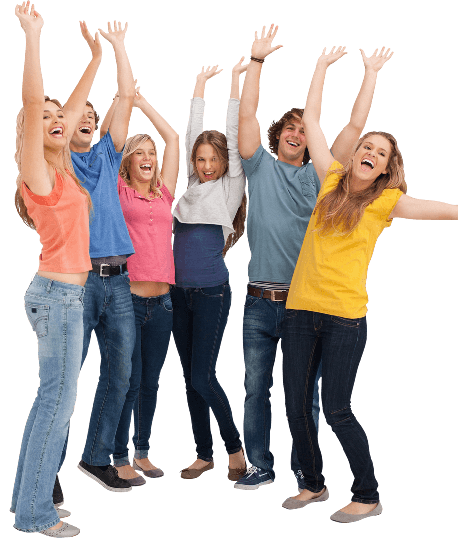 Enthusiastic Young Adults Jumping with Joy on Transparent Background