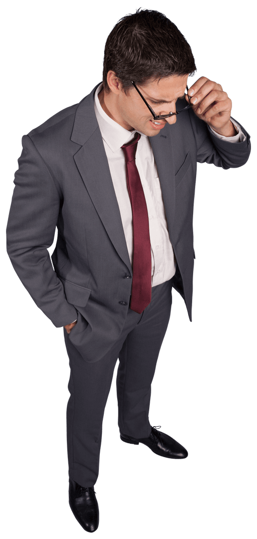 Transparent Businessman Thinking Adjusting Glasses Professional Pose