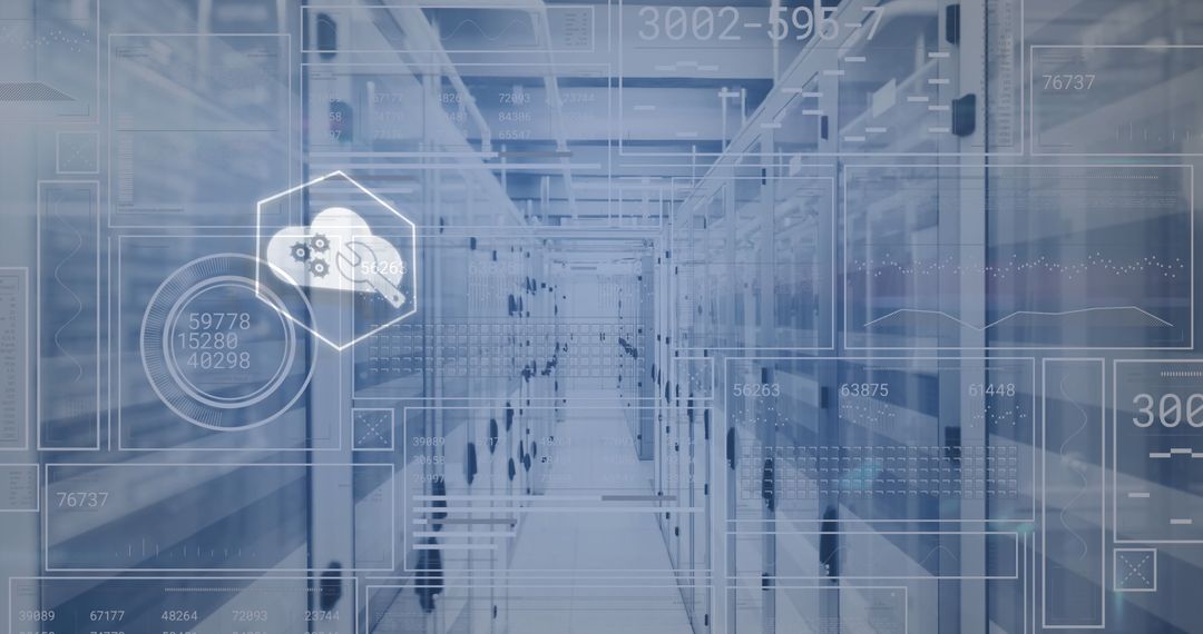 Digital Data Network with Servers and Security Icons