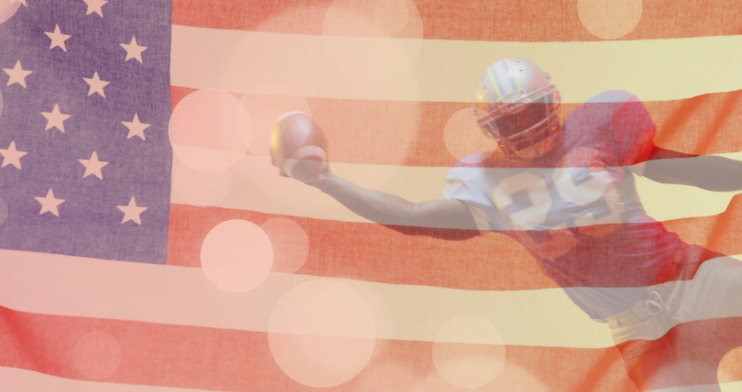 American Football Player Leaping with USA Flag Overlay - Free Images, Stock Photos and Pictures on Pikwizard.com