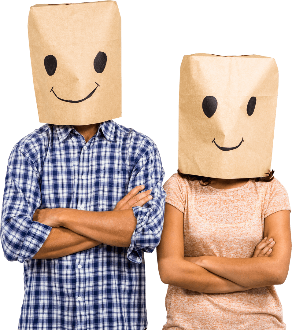Couple with Camouflage Smiley Face Paper Bags Transparent Humor