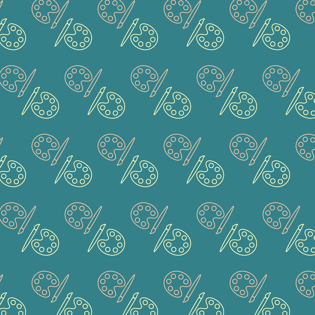 Seamless Transparent Art Theme with Painter's Palettes and Brushes