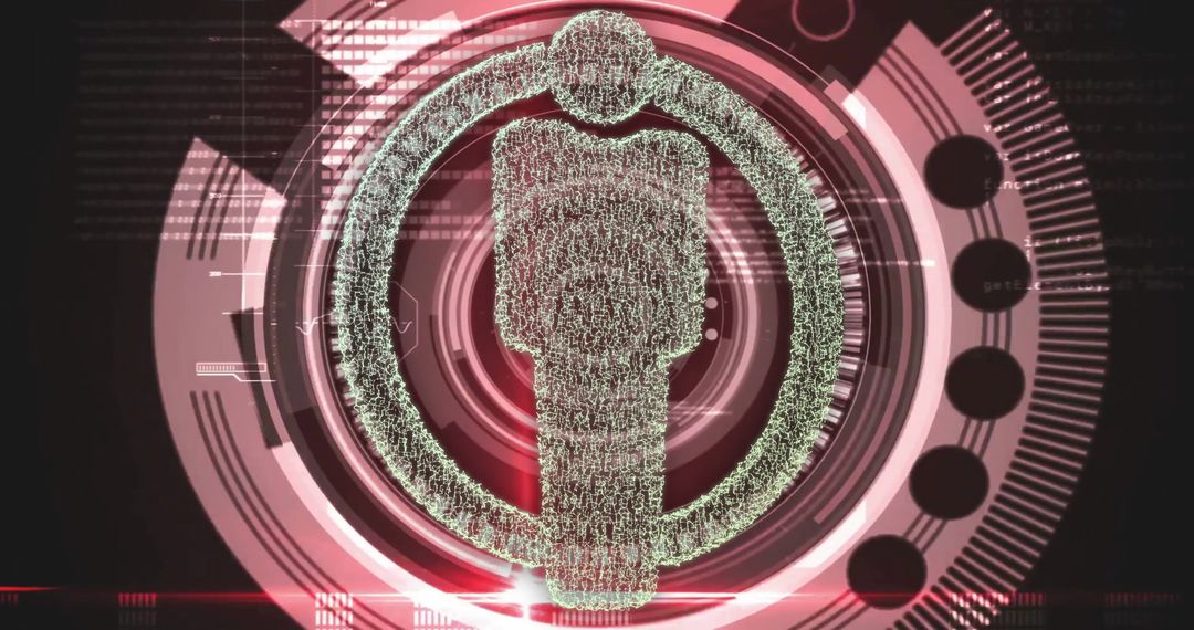 Digital Human Figure Overlaid on Futuristic Data Interface