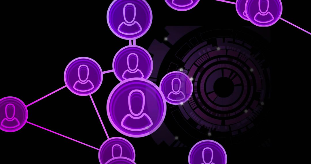 Pulsing Purple Avatar Hub with Neon Connections and Futuristic Circular HUD Interface