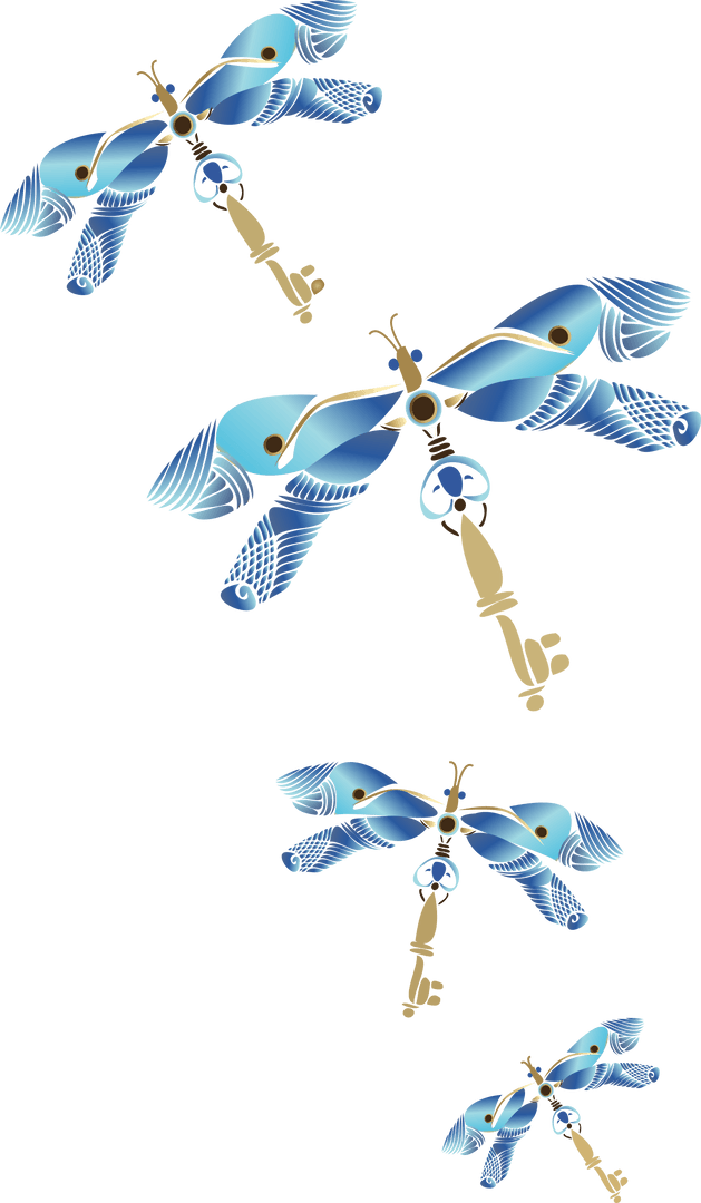 Transparent Design Blue Mechanical Birds with Skeleton Keys
